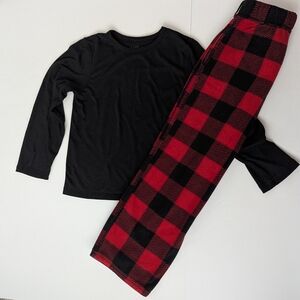 Cuddl Duds Black Top and Red Plaid Pants Set